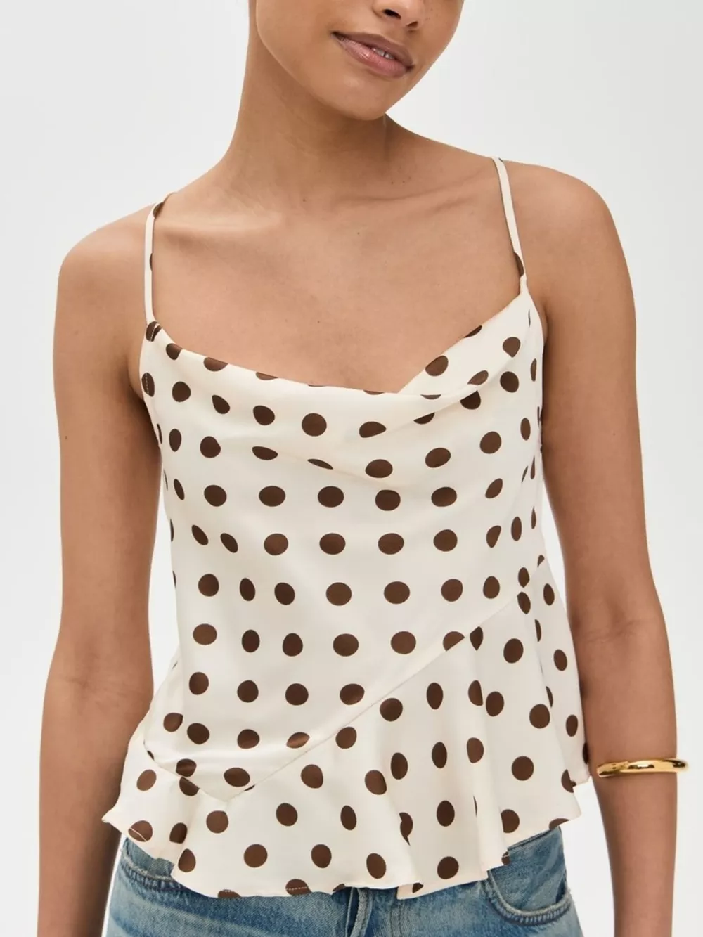 Polka Dot Cowl Neck Cami with Back Tie, image 2