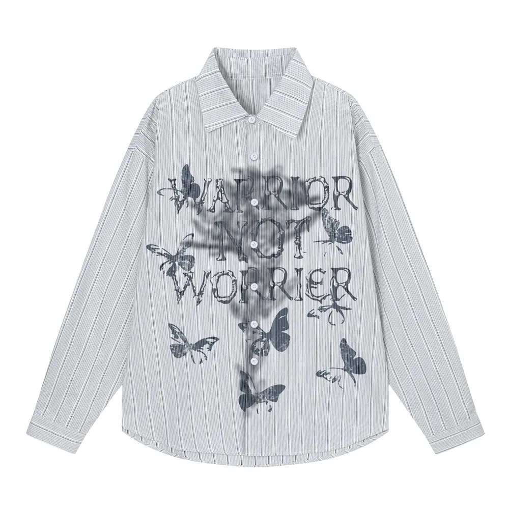 Men's Butterfly Print Striped Long Sleeve Casual Shirt