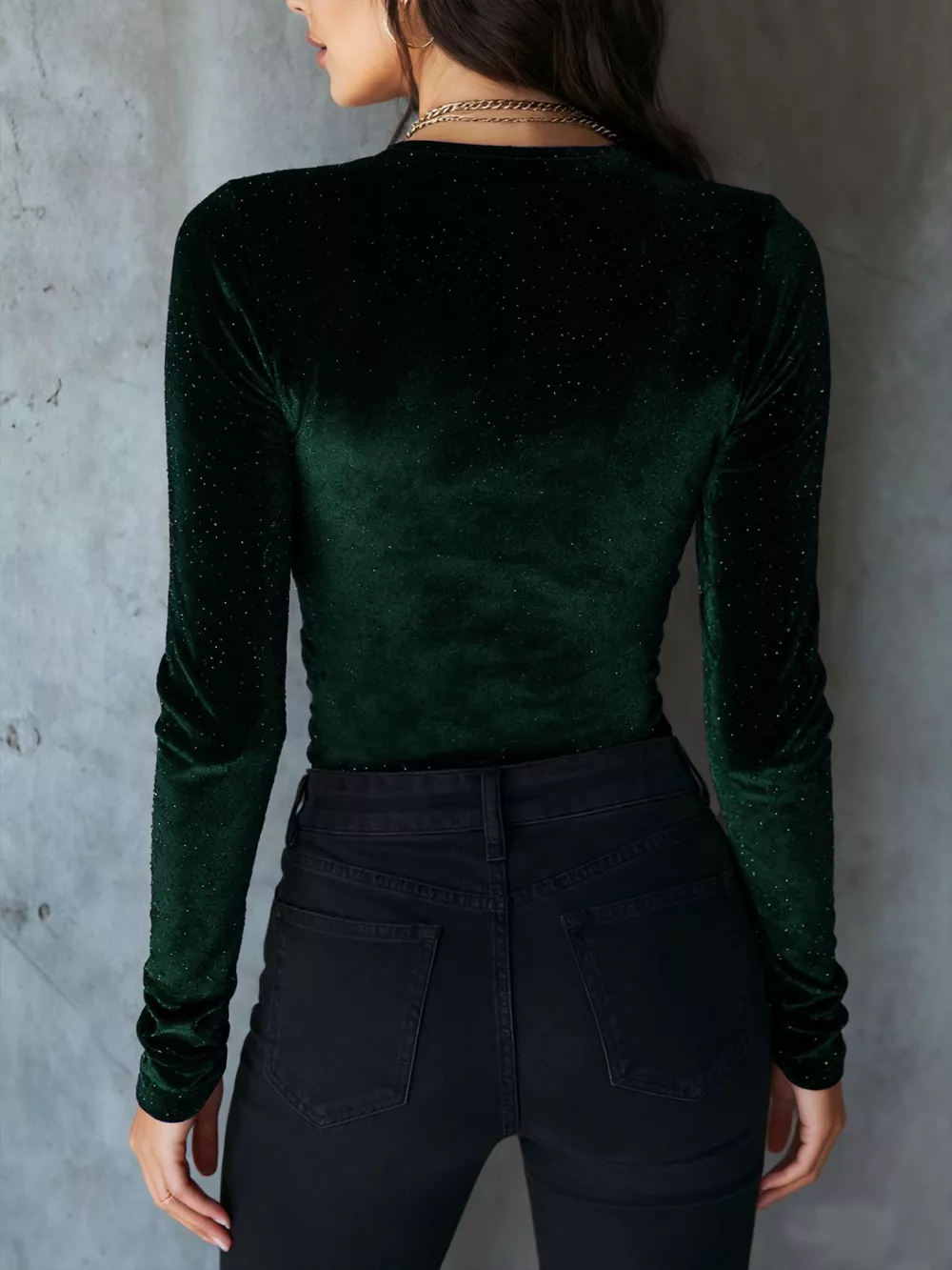 Velvet Ruched Long Sleeve T-Shirt, image 16