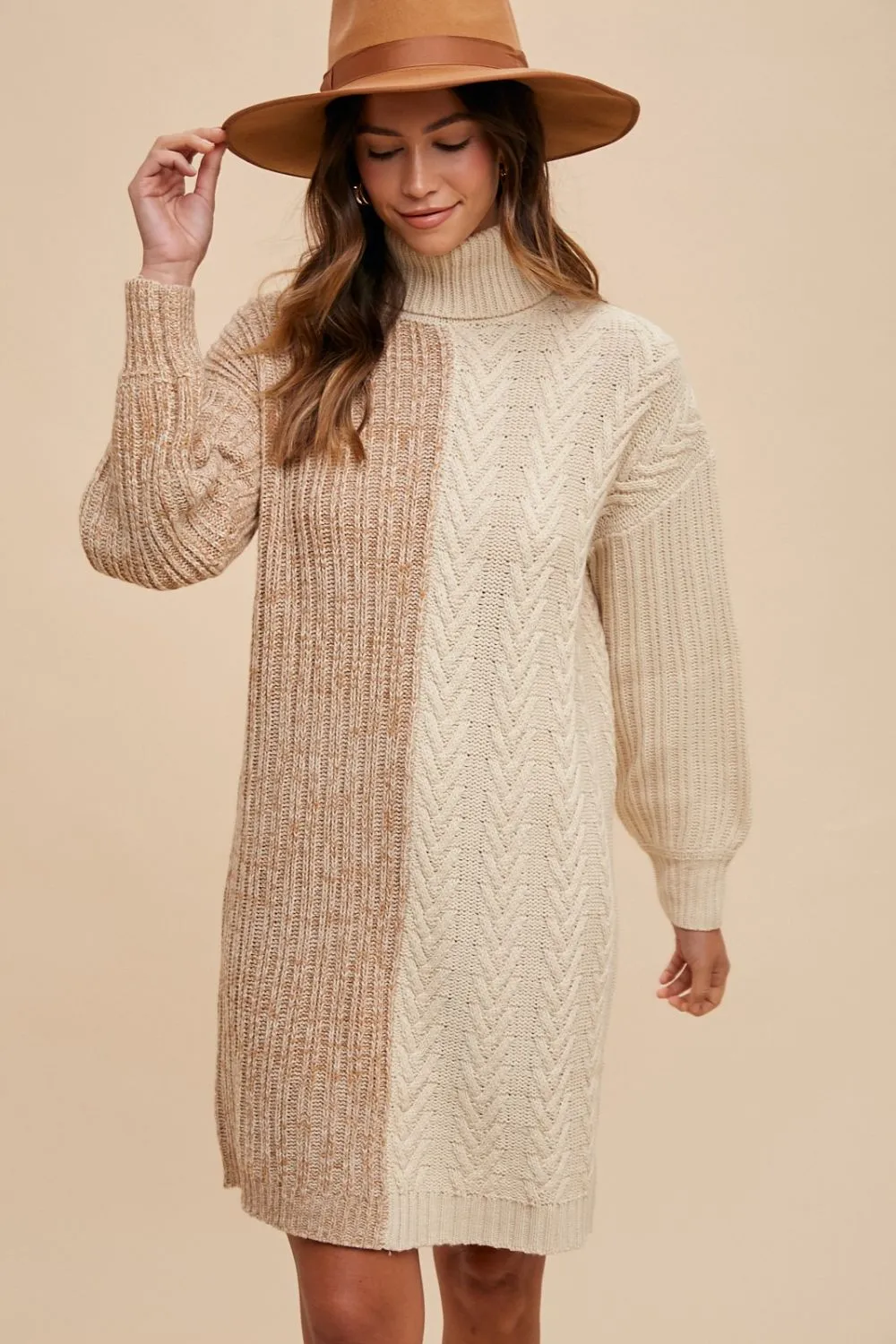 Color Block Turtleneck Sweater Dress, image 4