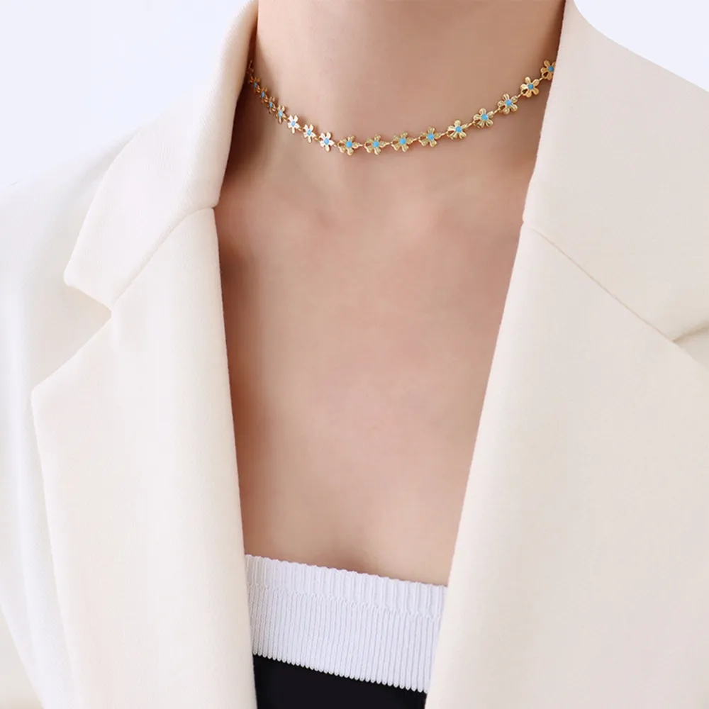 Titanium Steel Drip Oil Flower Necklace, image 4