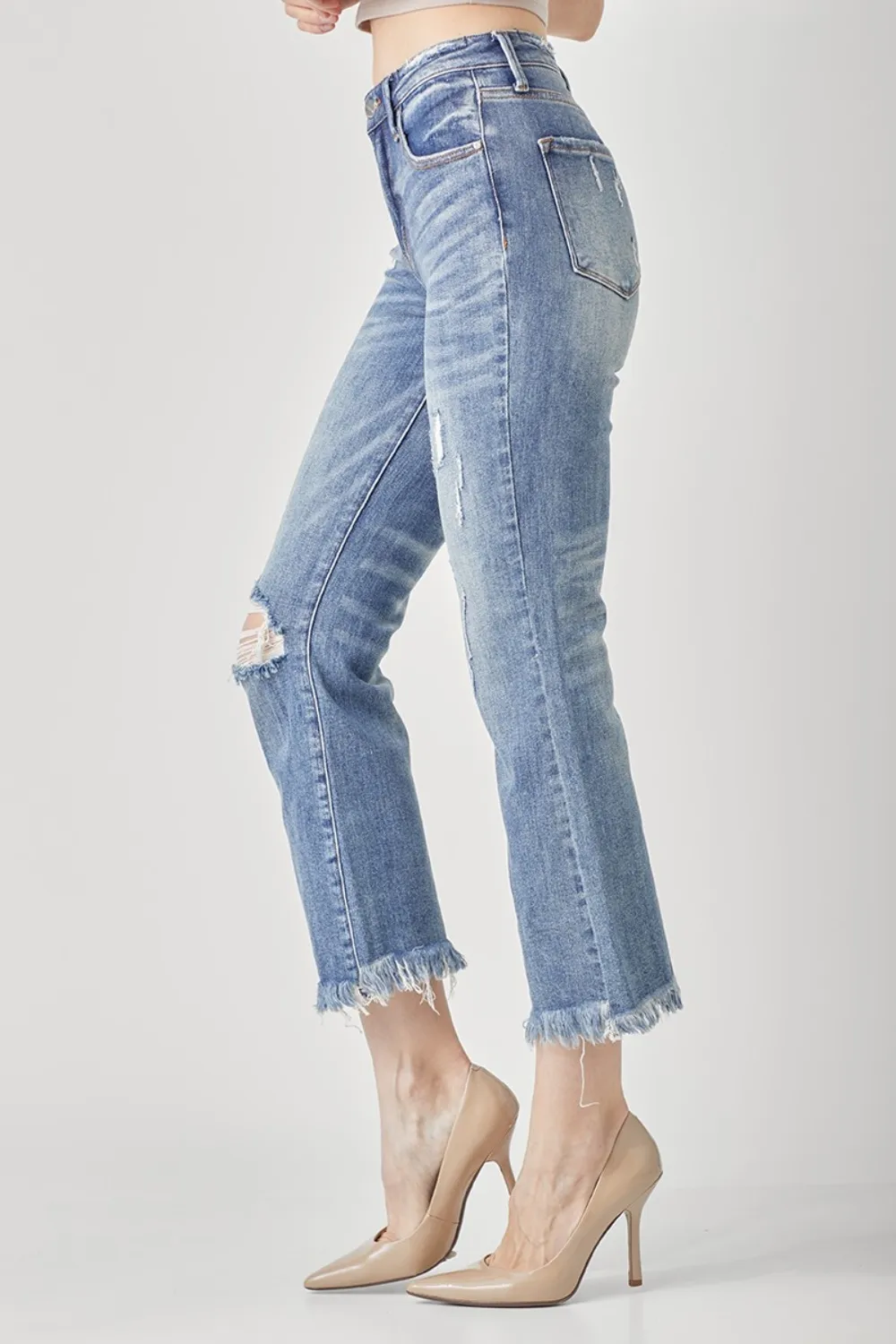 High Waist Distressed Cropped Bootcut Jeans, image 5