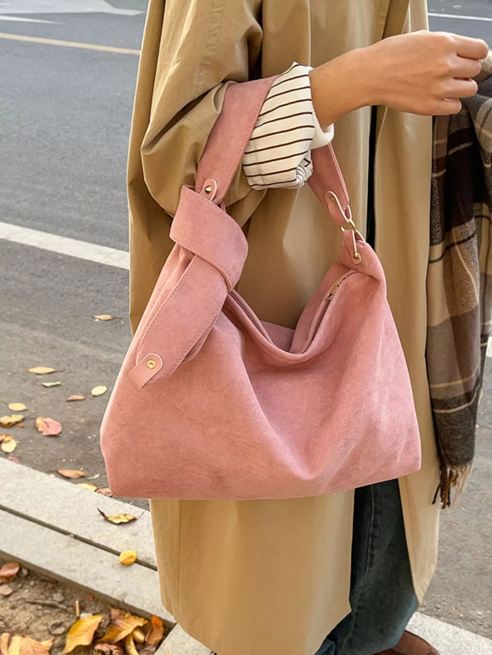 Suede Hobo Shoulder Bag, image 3