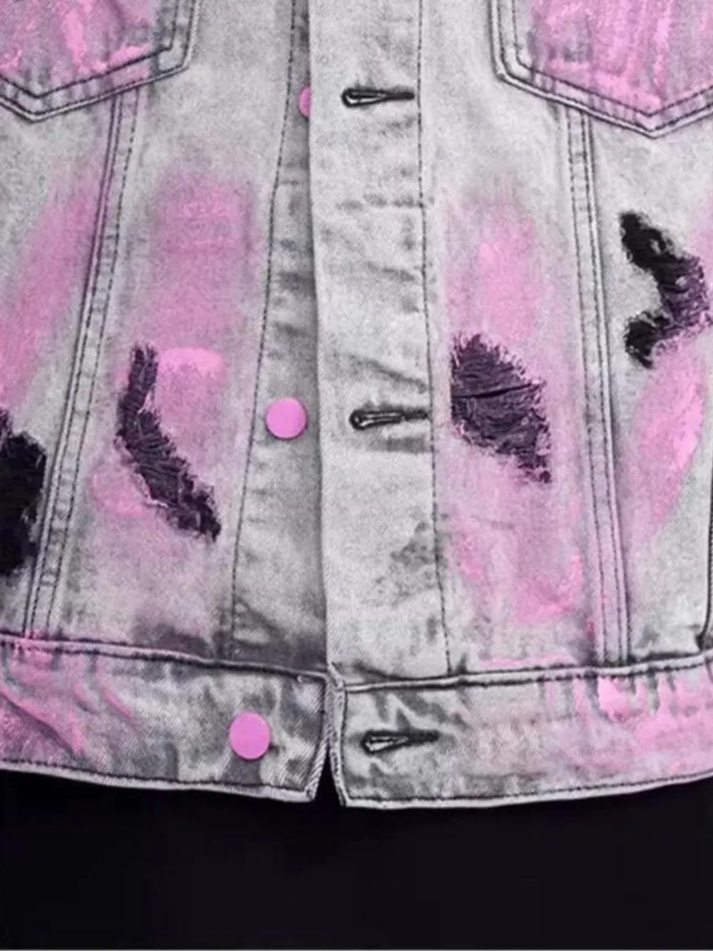 Men's Plus Size Graffiti Washed Button Up Denim Jacket, image 5