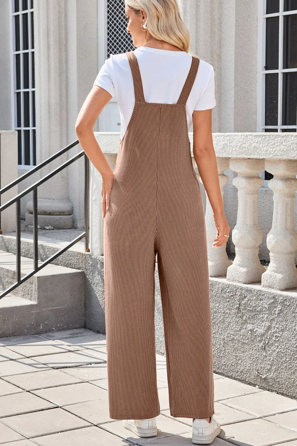 Square Neck Wide Strap Overalls with Pockets, image 19