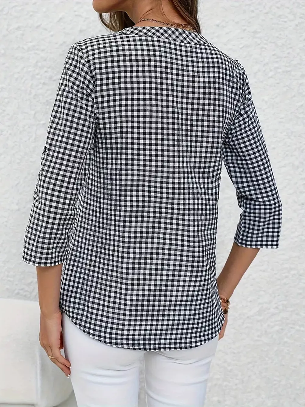 Gingham Button Detail Blouse, image 5