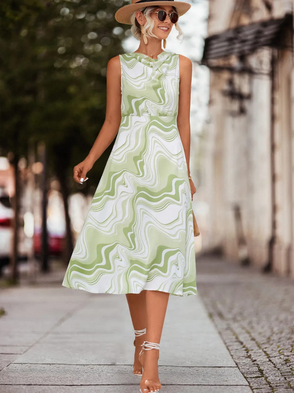 Printed Sleeveless Midi Dress, image 9