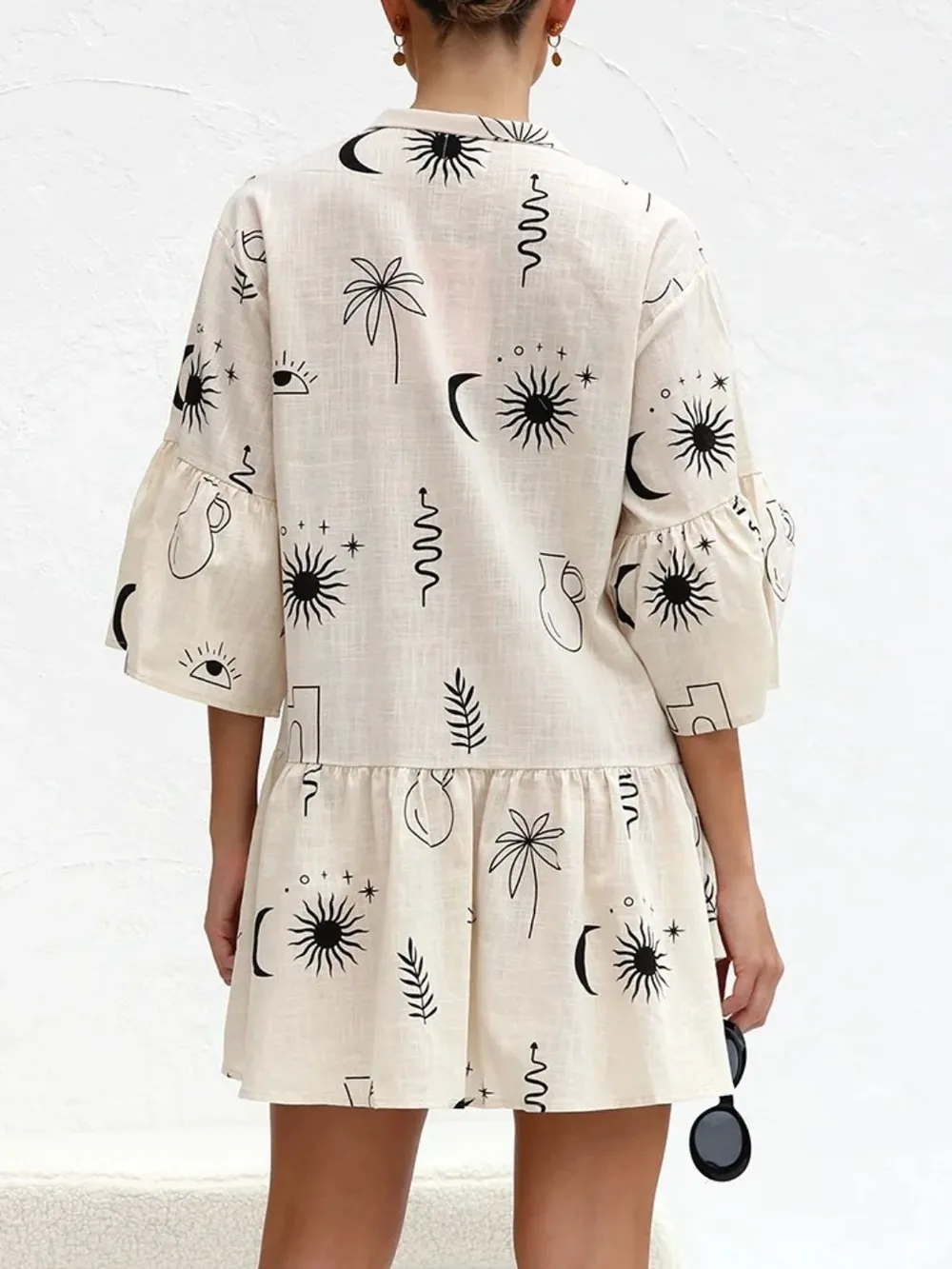 Printed Collared Neck Three-Quarter Sleeve Mini Dress, image 5