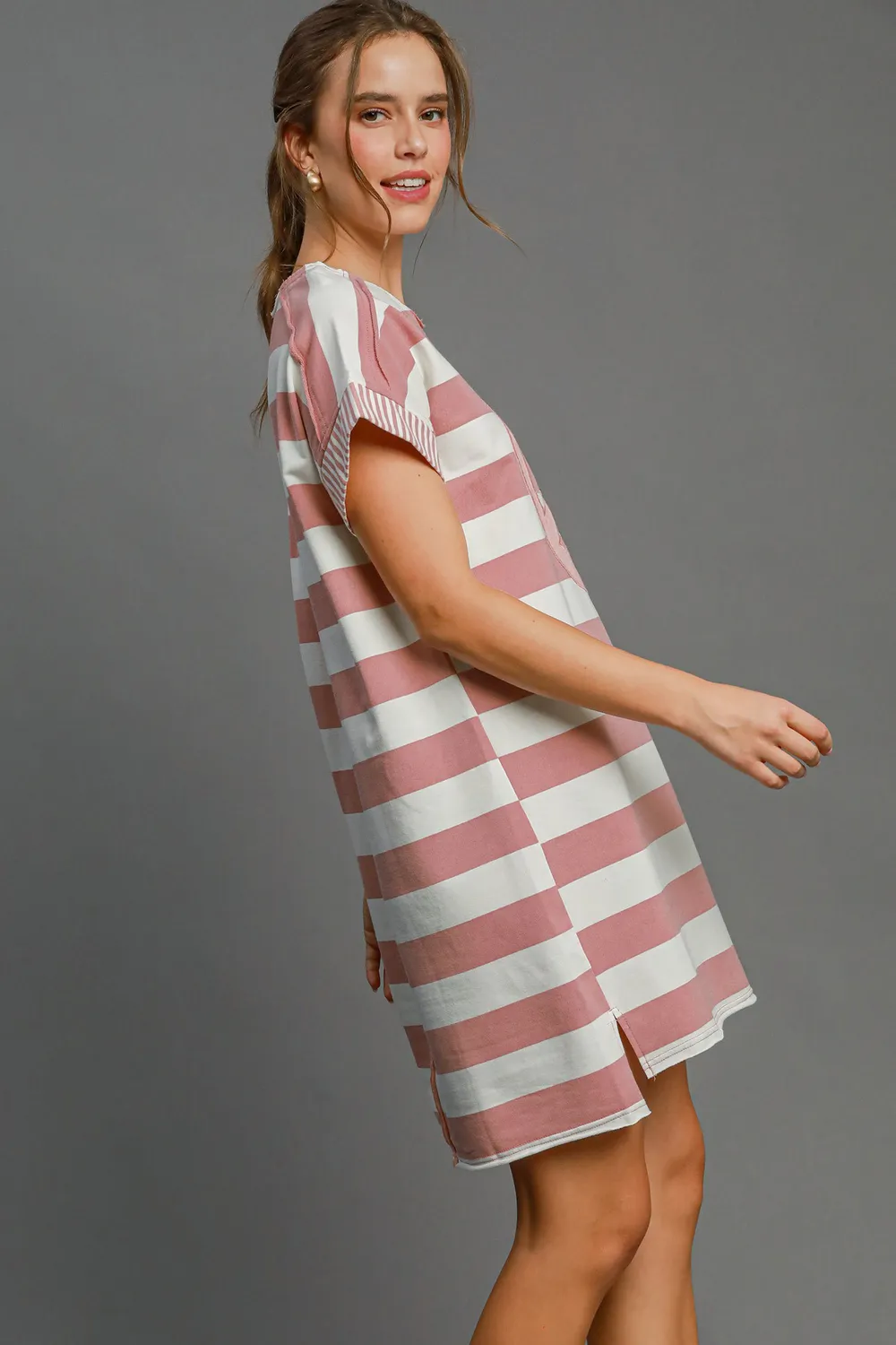 Peace Applique Striped Short Sleeve Mini Dress, image 3