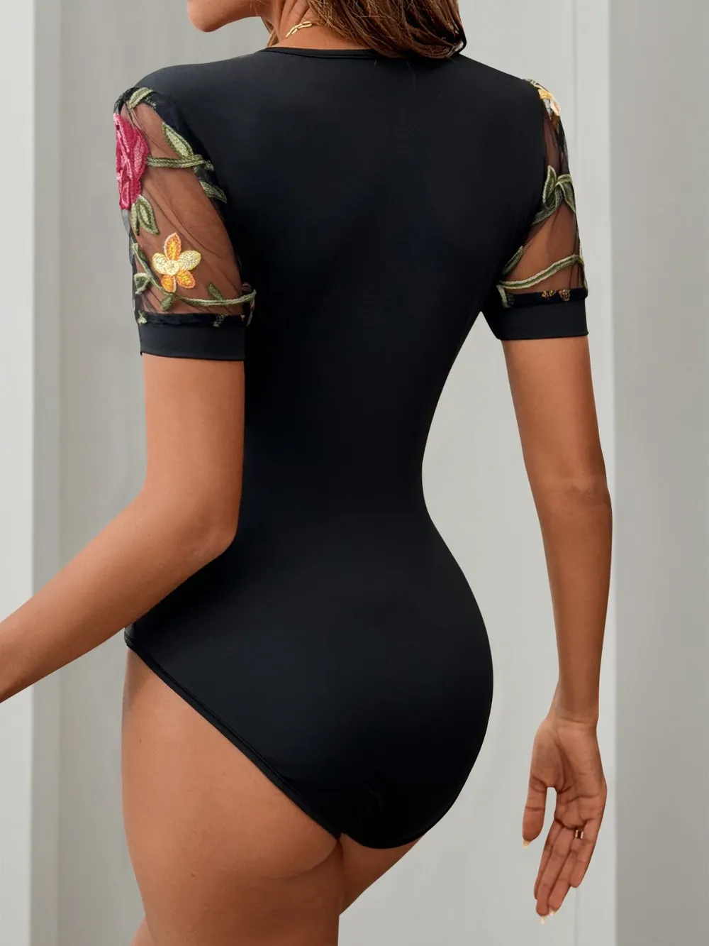 Embroidered V-Neck Floral Bodysuit, image 6