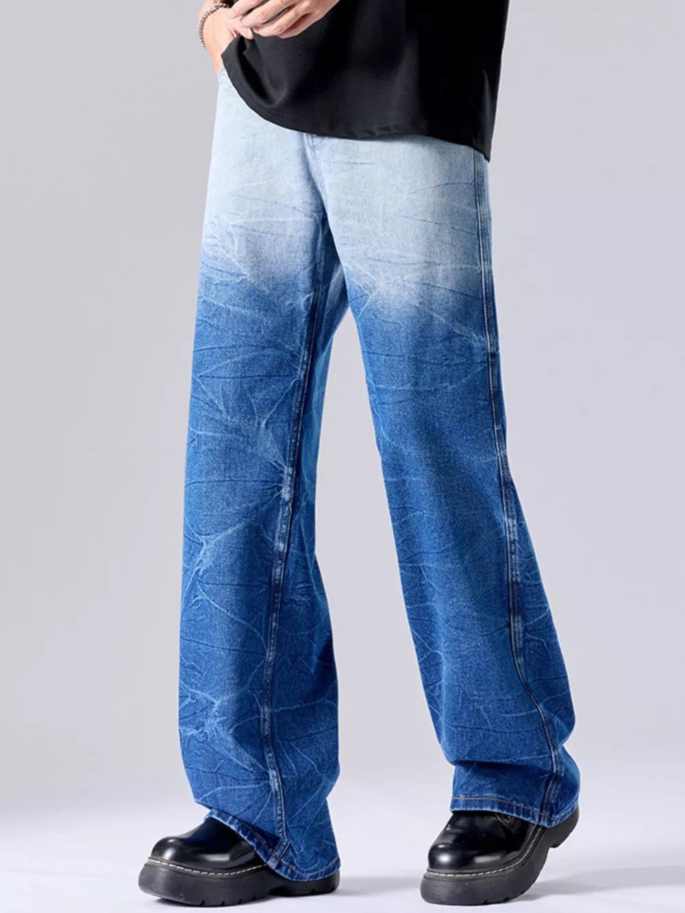 Men's Full Size Ombre Wash Wide Leg Jeans Plus Size, image 2
