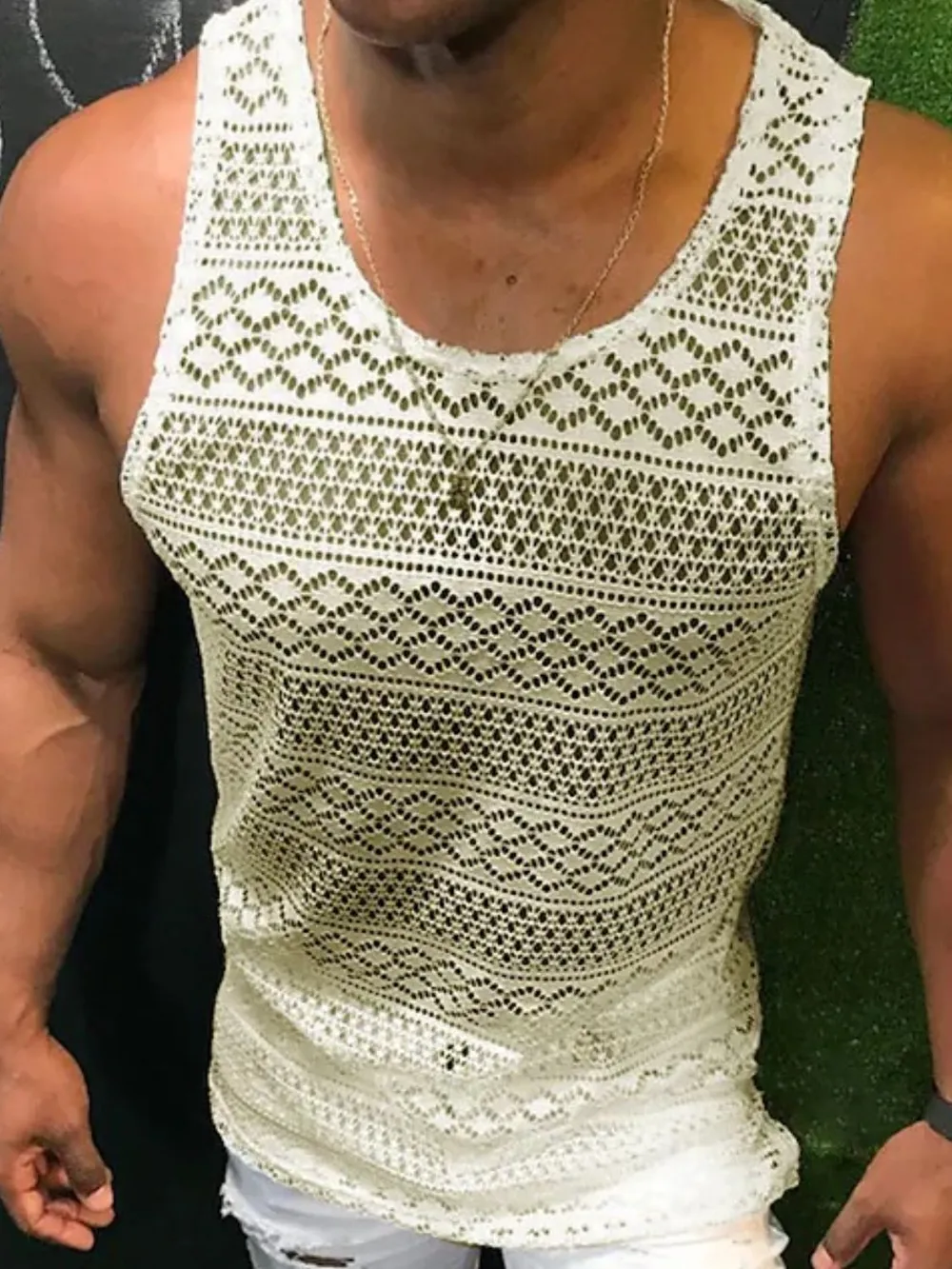 Men's Full Size Openwork Round Neck Tank Plus Size, image 8