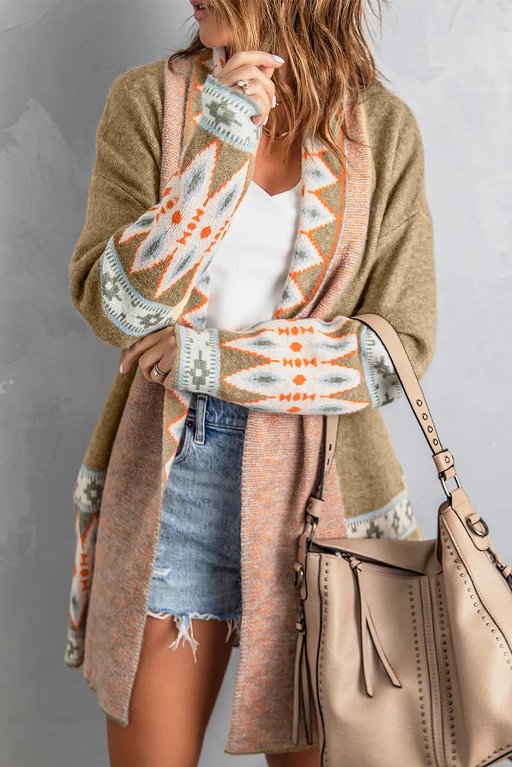 Geometric Open Front Long Sleeve Cardigan, image 24