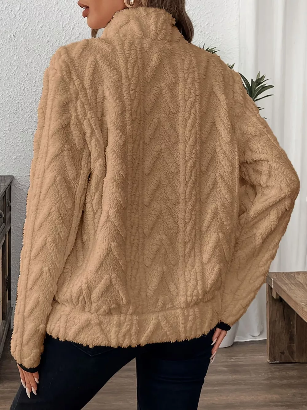 Full Size Half Zip Kangaroo Pocket Sweatshirt Plus Size, image 17