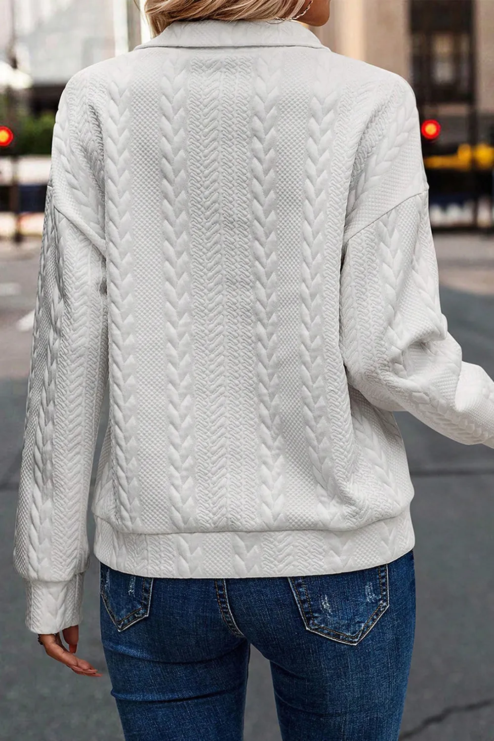 Half Zip Drop Shoulder Long Sleeve Sweatshirt, image 3