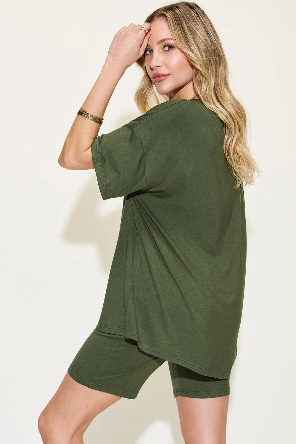 Full Size V-Neck Drop Shoulder T-Shirt and Shorts Set, image 25