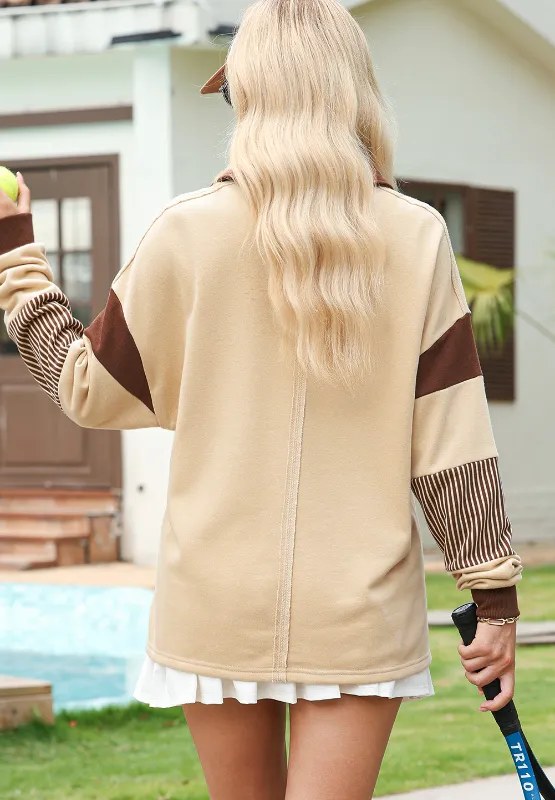 Color Block Johnny Collar Long Sleeve Sweatshirt, image 17