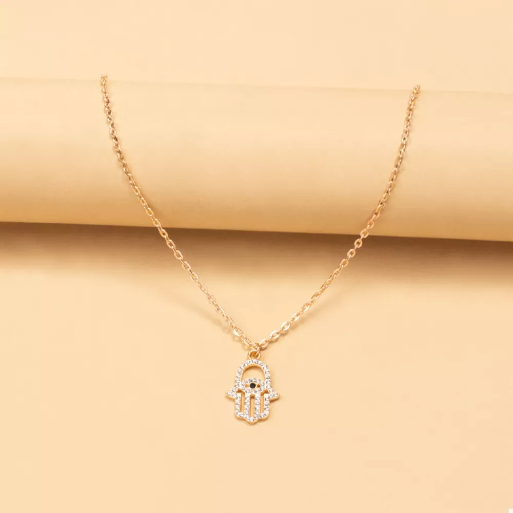 Zinc Alloy Rhinestone Evil Eye Necklace, image 2
