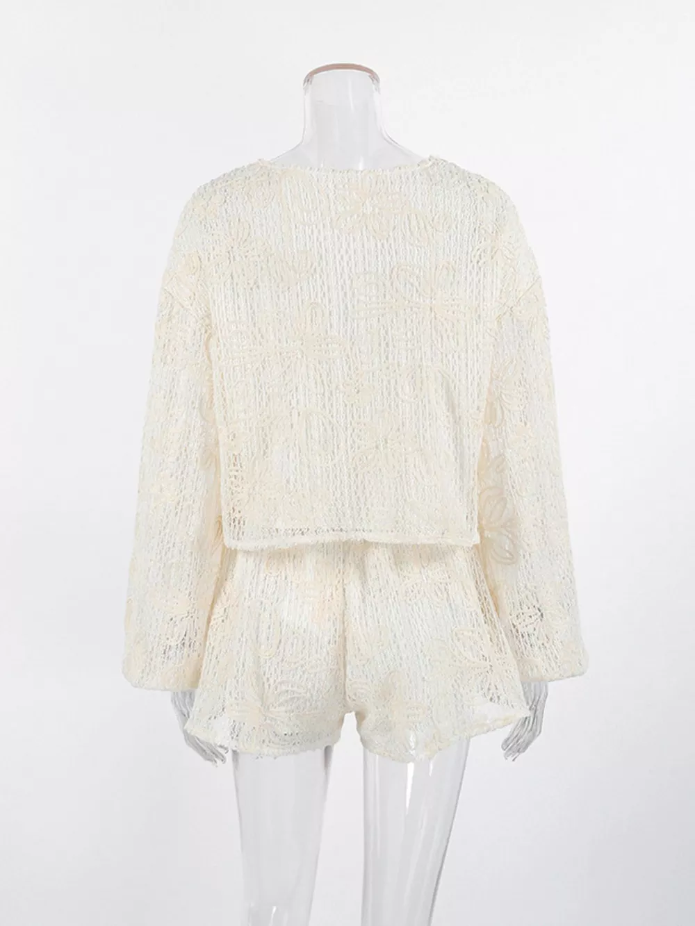 Lace Crochet Tie Front Top and Shorts Two-Piece Lounge Set, image 7