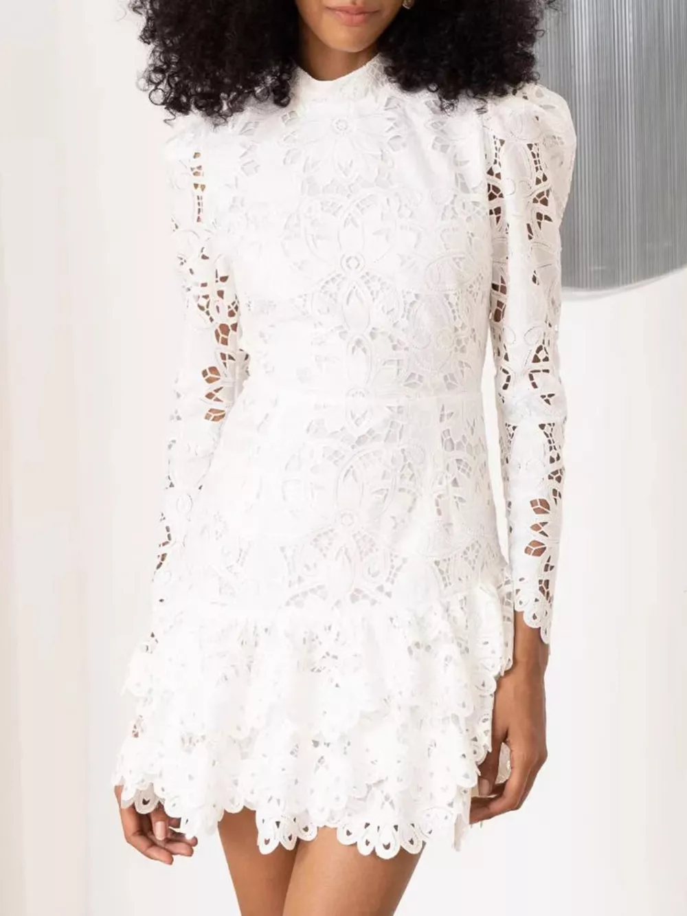 Lace Mock Neck Long Sleeve Mini Dress, image 7