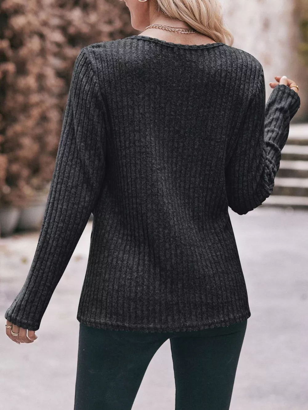 Ribbed Knit Long Sleeve T-Shirt, image 17