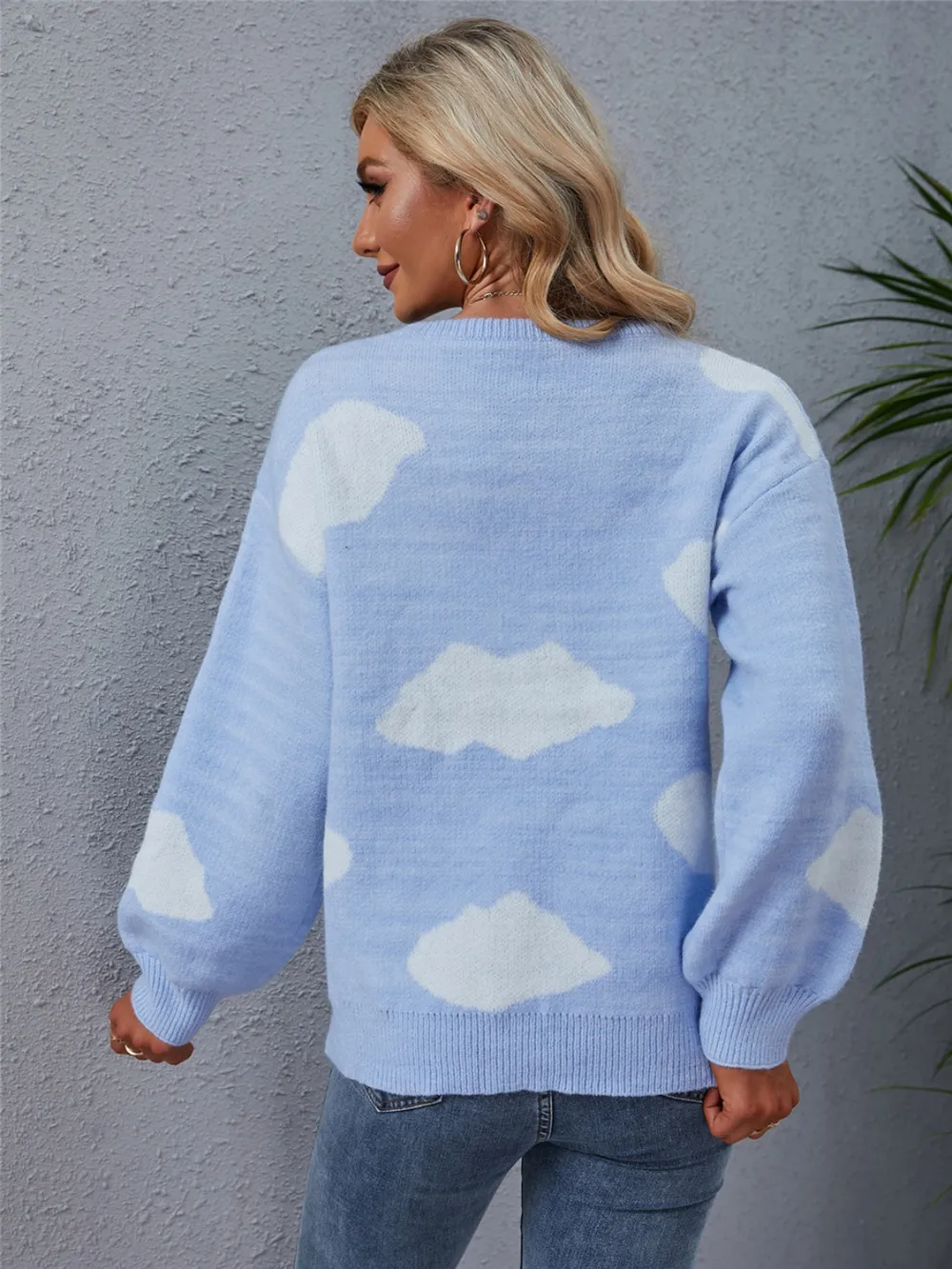 Color Block Round Neck Dropped Shoulder Sweater, image 2