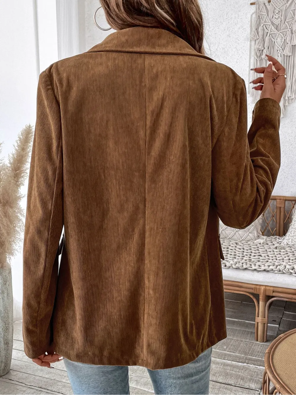 Decorative Pocket Flap Lapel Collar Long Sleeve Outerwear, image 7