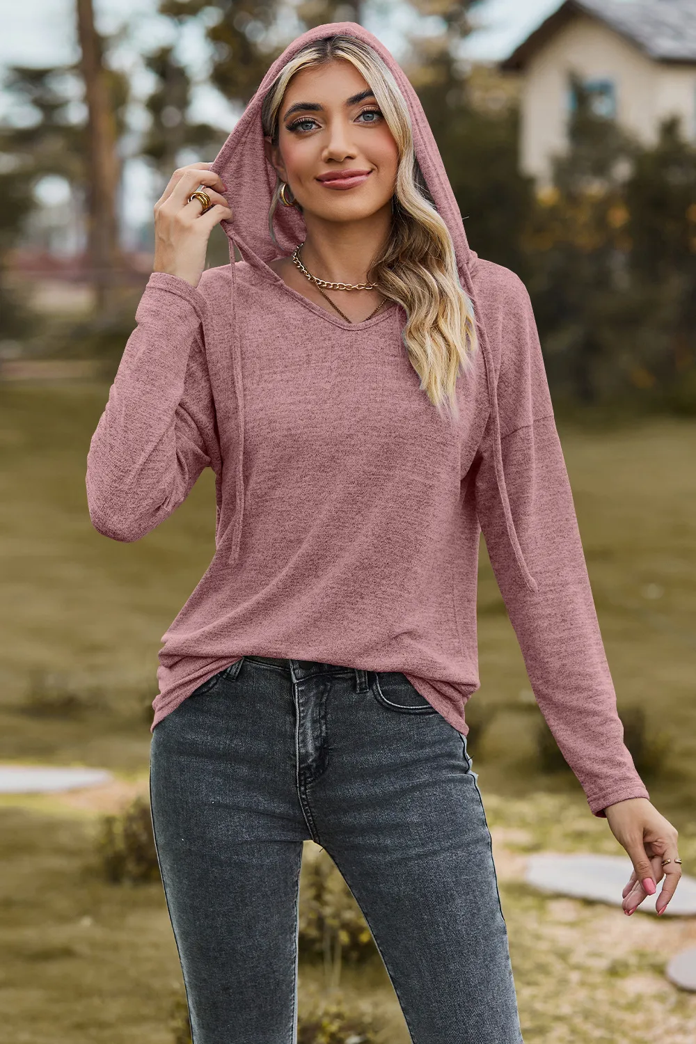 Drawstring Dropped Shoulder Hooded T-Shirt, image 10
