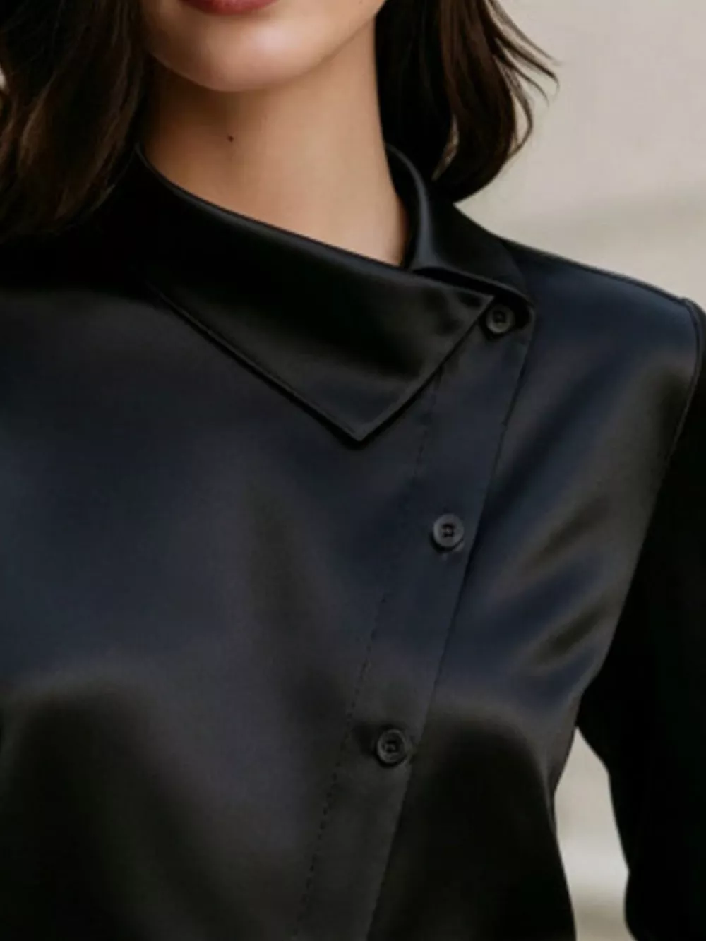 Asymmetric Collar Satin Blouse, image 6