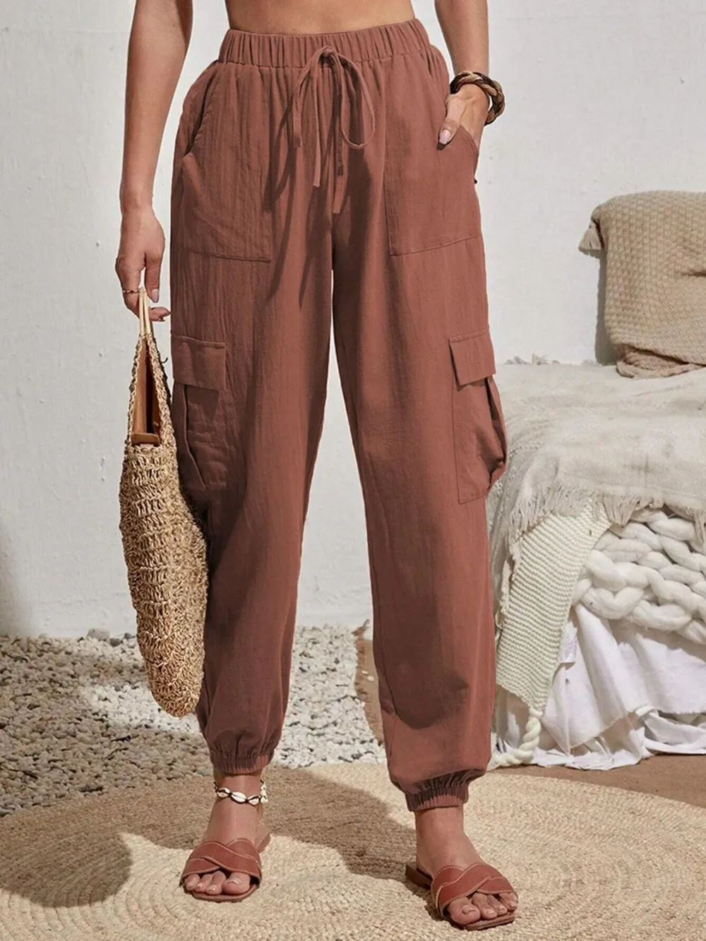 Drawstring Joggers with Cargo Pockets, image 23