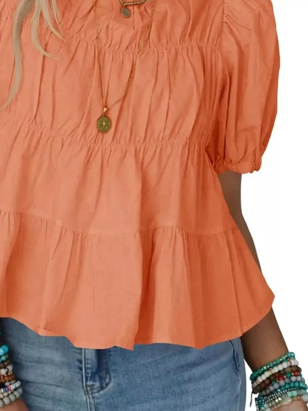 Ruched Tiered Puff Sleeve Blouse, image 19