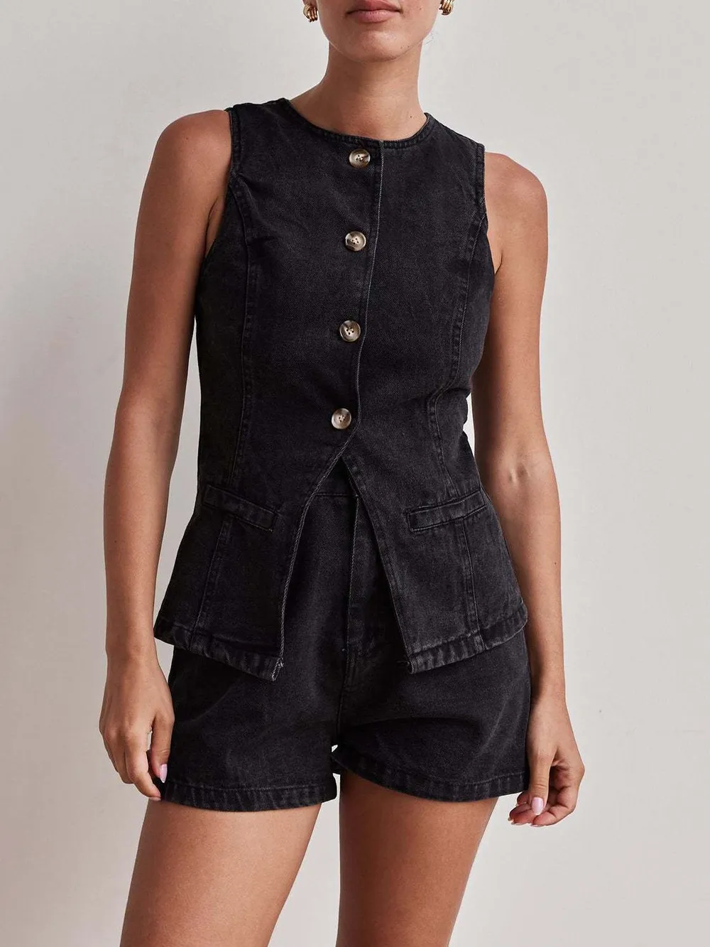Button Down Vest and Shorts Denim Set, image 14