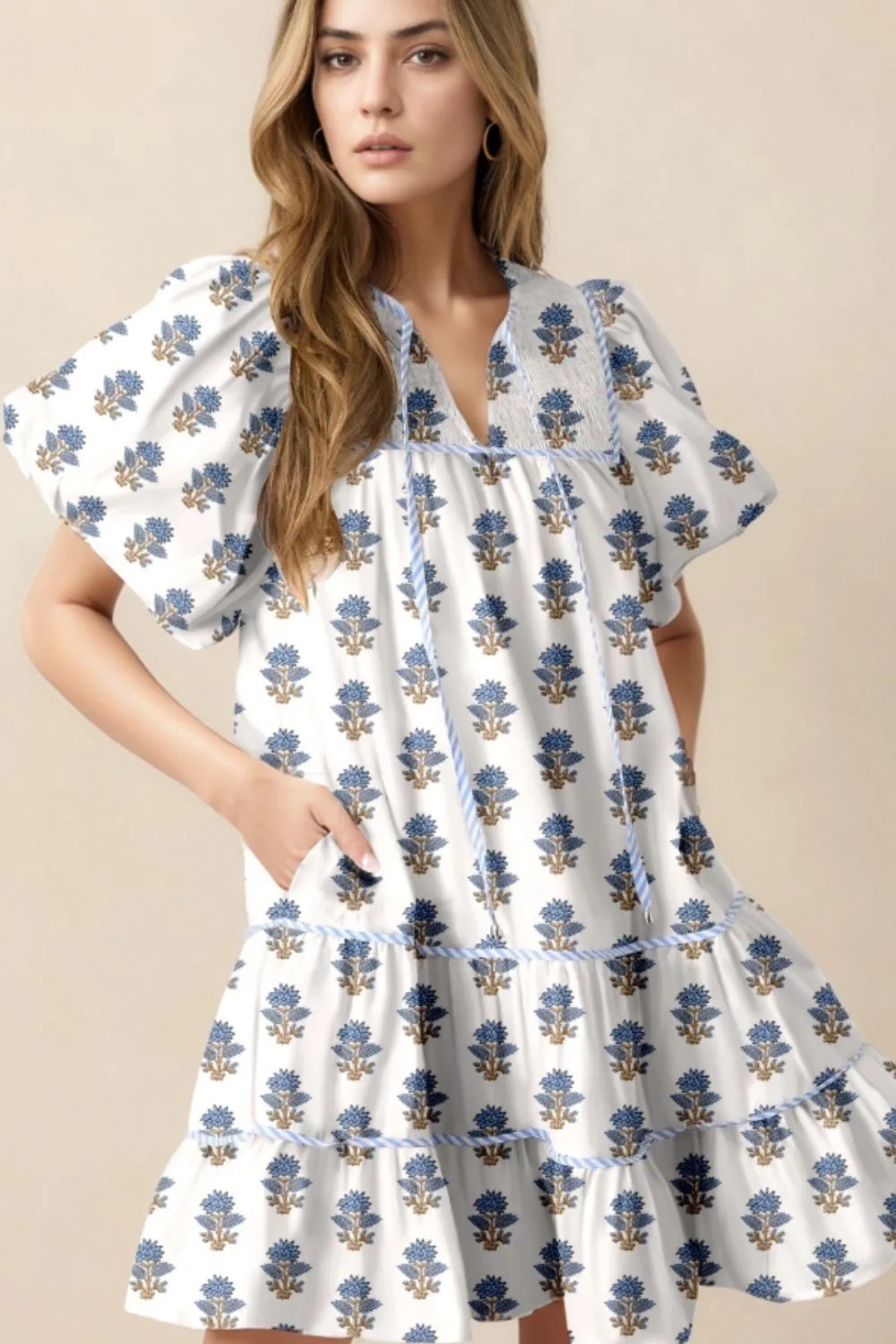 Floral Puff Sleeve Mini Dress with Pockets, image 8