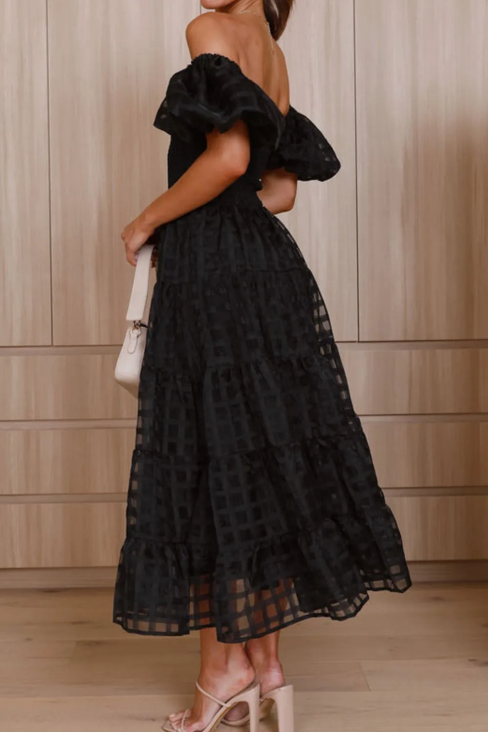 Off Shoulder Short Puff Sleeve Midi Dress, image 28