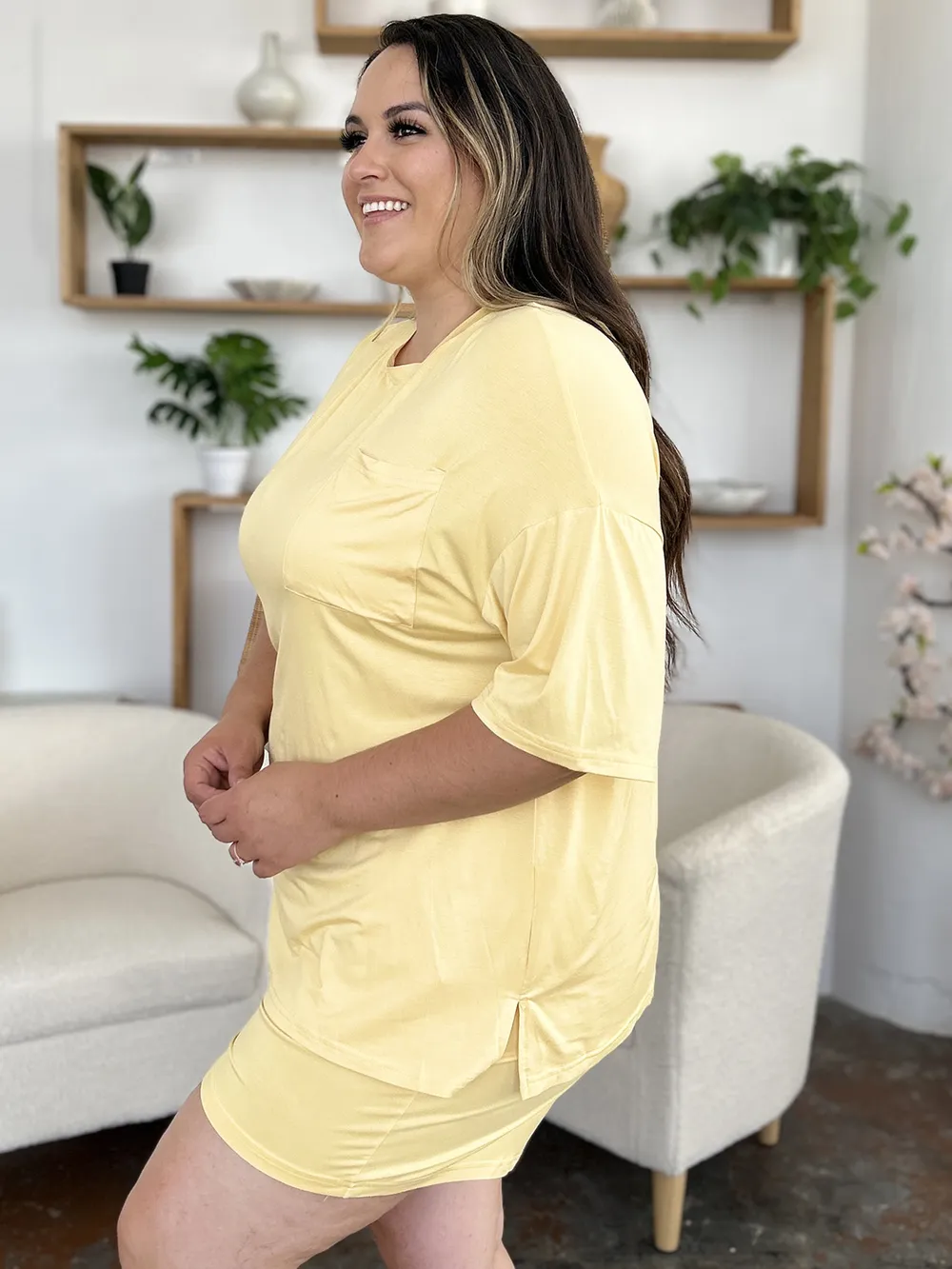 Bamboo Full Size Round Neck Drop Shoulder T-Shirt and Shorts Set, image 21