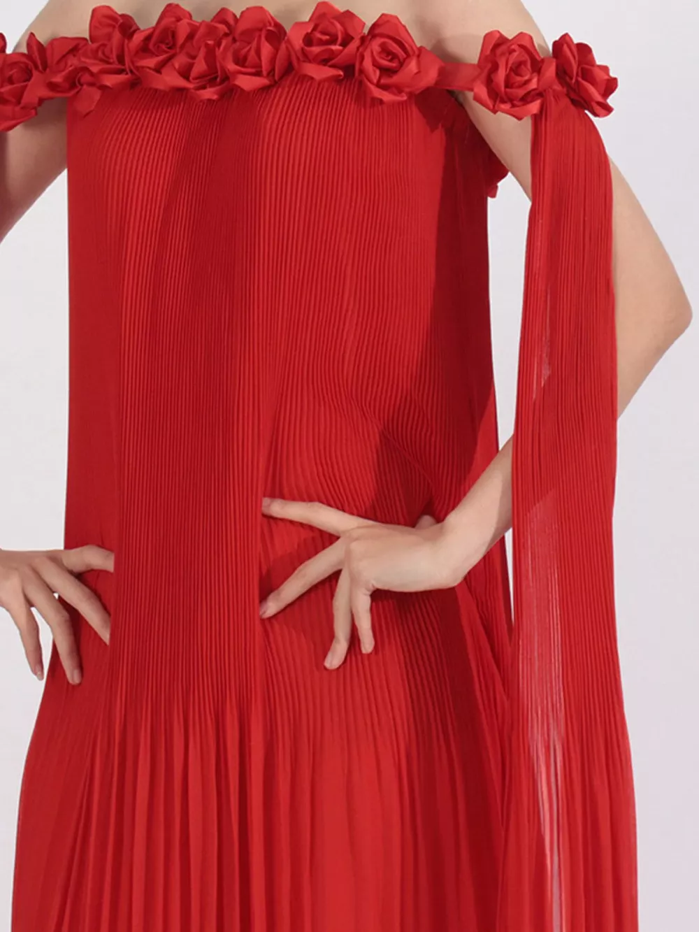 Off-Shoulder Floral Pleated Maxi Dress, image 8
