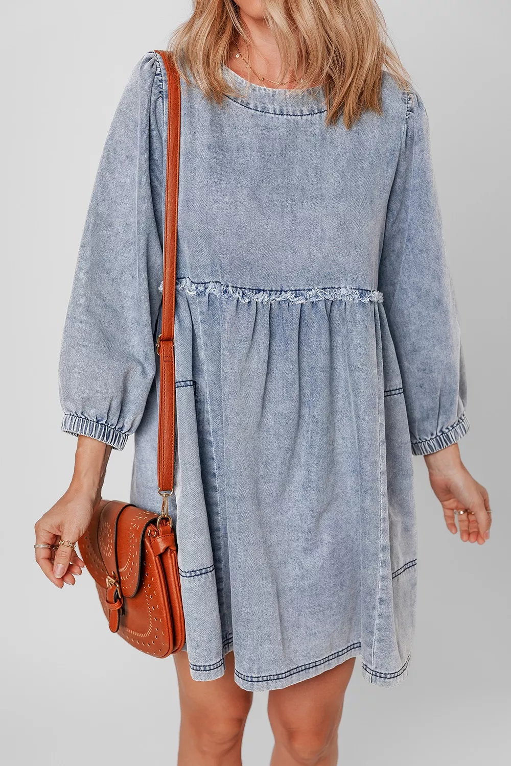 Vintage Wash Denim Dress with Pockets, image 12