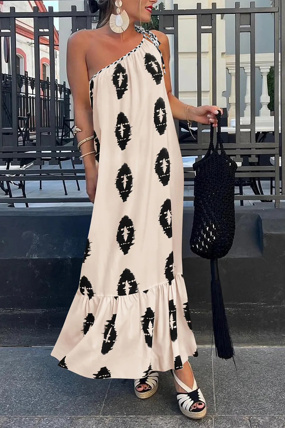 Printed Single Shoulder Maxi Dress, image 3