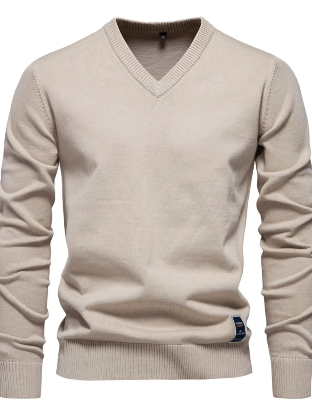 Men's Ribbed Hem V-Neck Long Sleeve Sweater, image 3