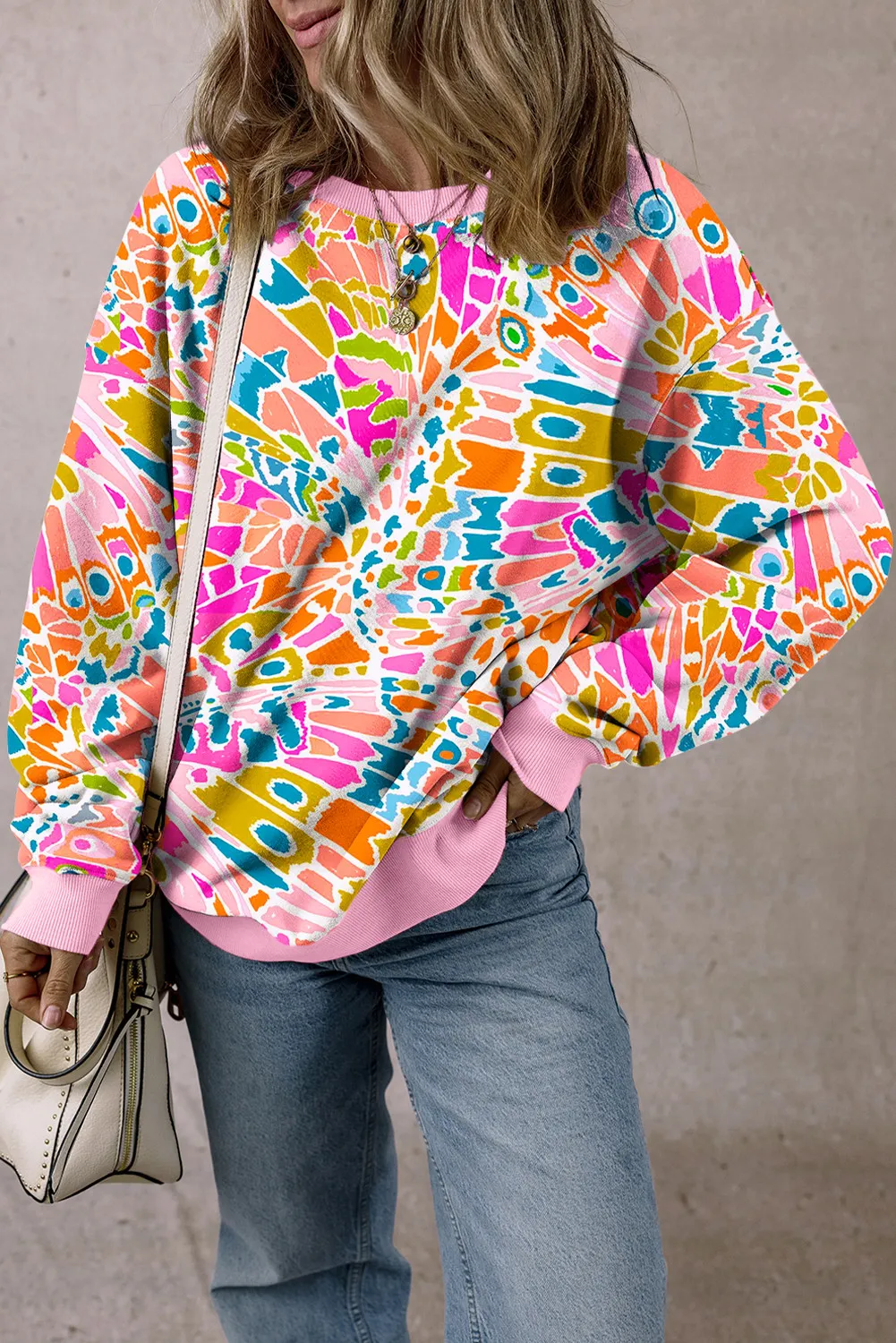 Printed Round Neck Long Sleeve Sweatshirt, image 3