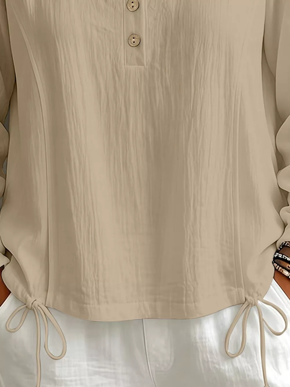 Button Detail Long Sleeve Hooded Blouse, image 6