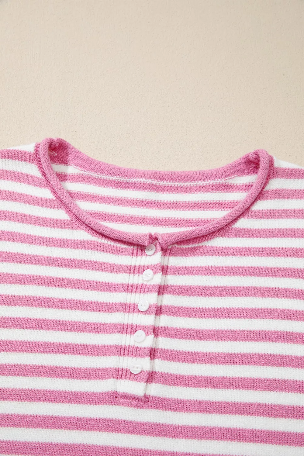 Striped Button Placket Drop Shoulder Long Sleeve Sweater, image 8