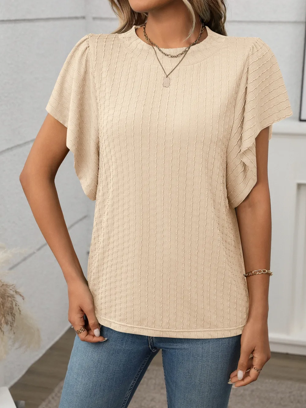 Round Neck Flutter Sleeve T-Shirt, image 8
