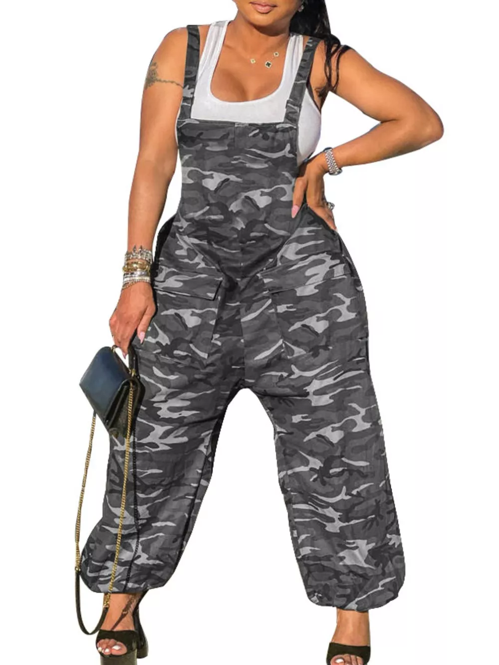 Casual Camouflage Square Neck Overalls, image 2