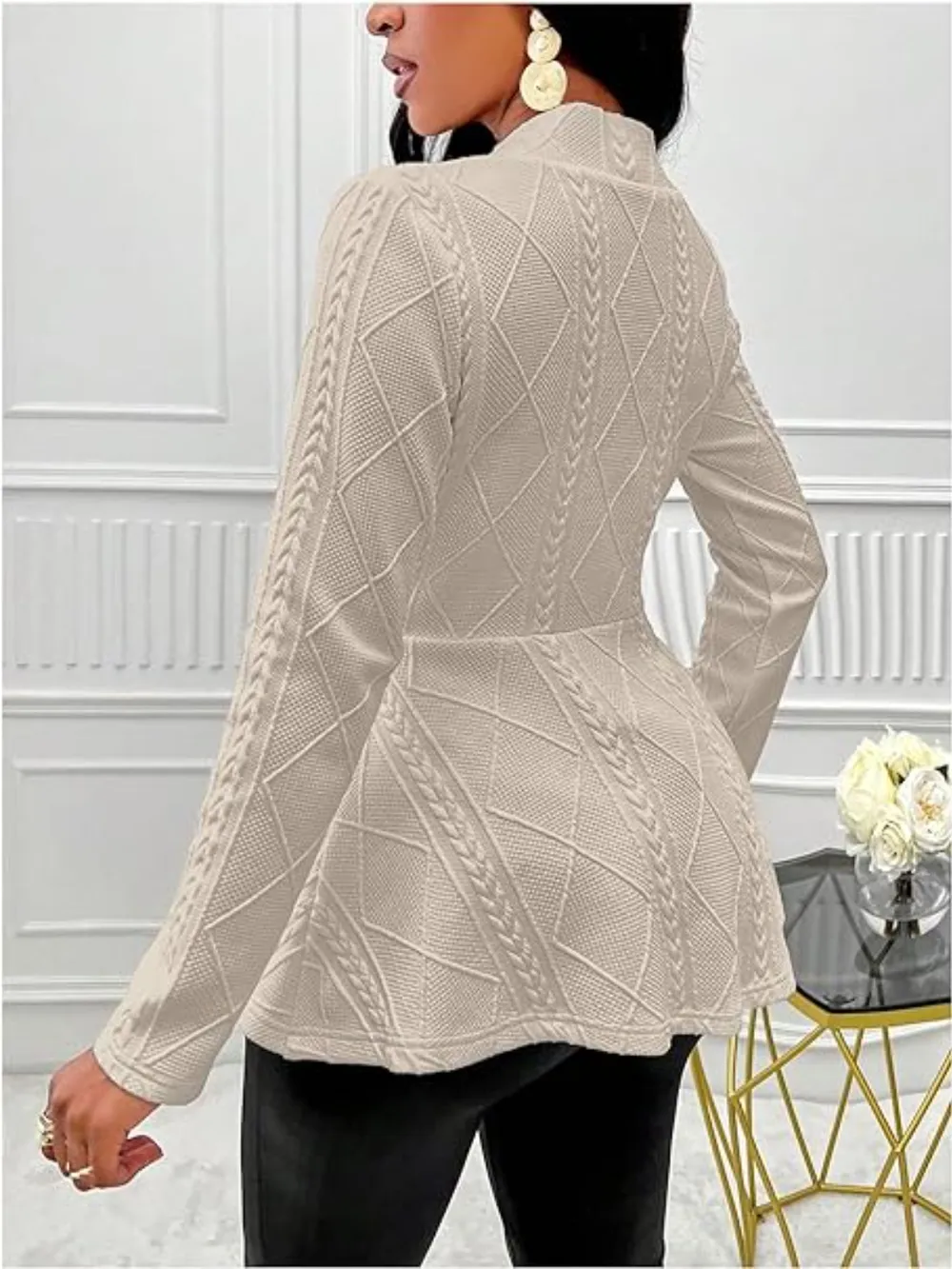 One Button Textured Peplum Cardigan, image 30