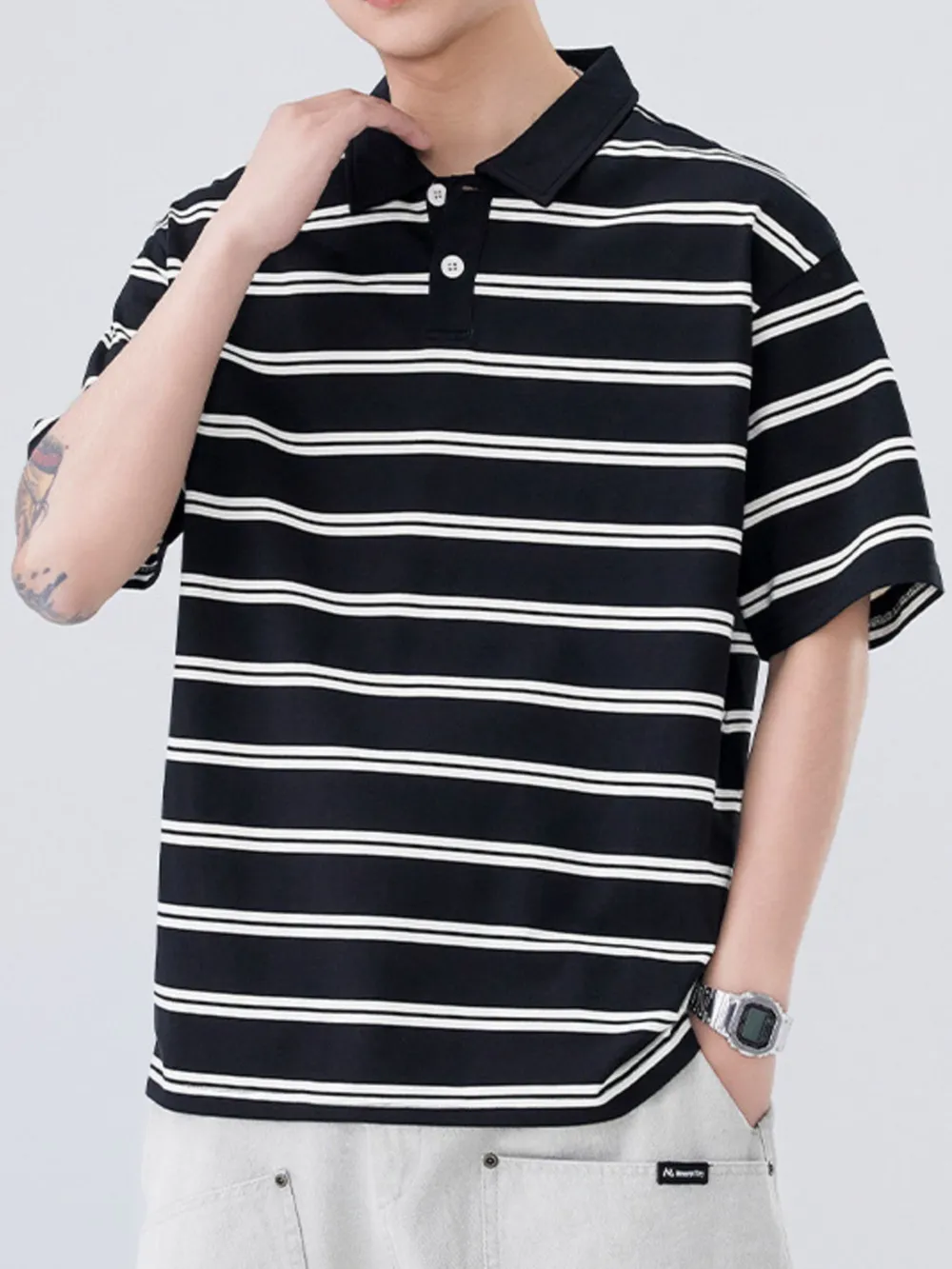 Men's Plus Size Striped Half Sleeve Polo, image 12
