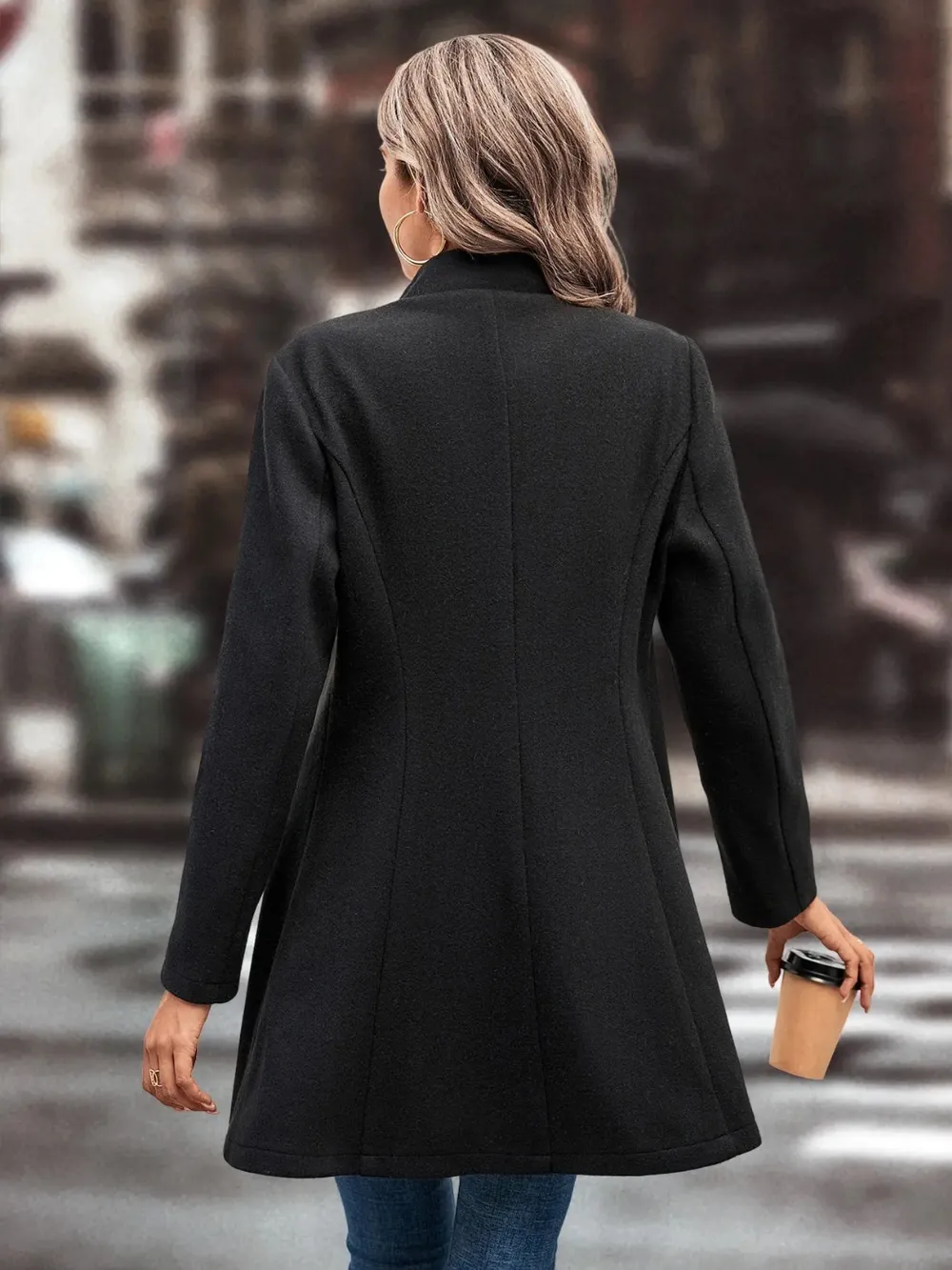 Collared Neck Long Sleeve Longline Coat, image 15
