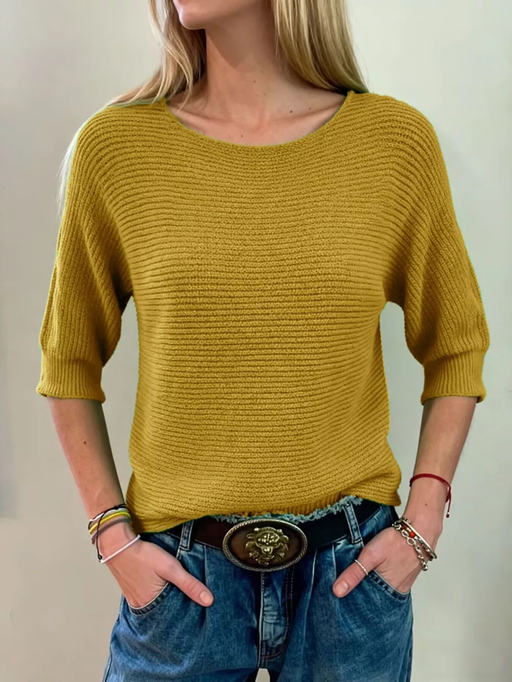 Full Size Ribbed Knit Round Neck Sweater Plus Size, image 20