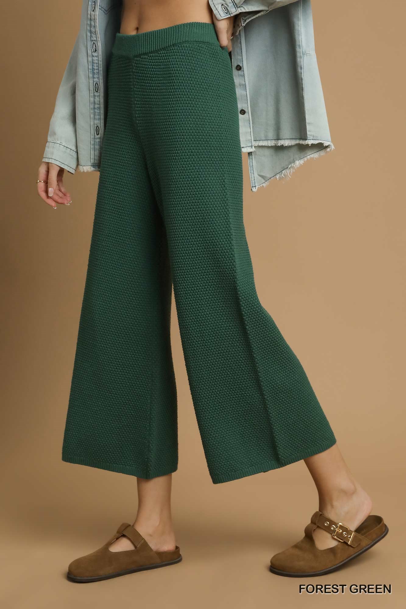 Textured Knit Wide Leg Pants, image 3