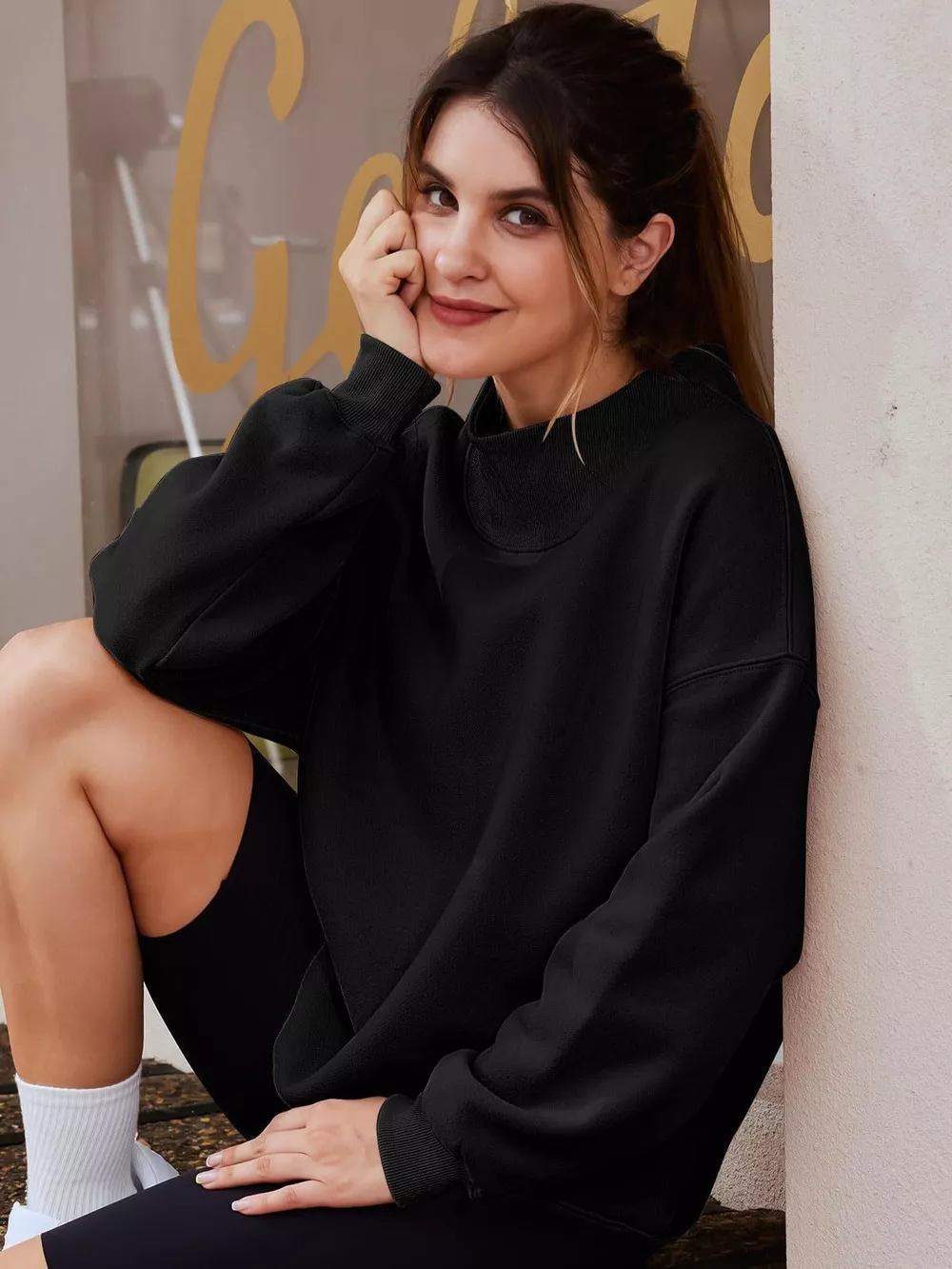 Mock Neck Dropped Shoulder Sweatshirt, image 21